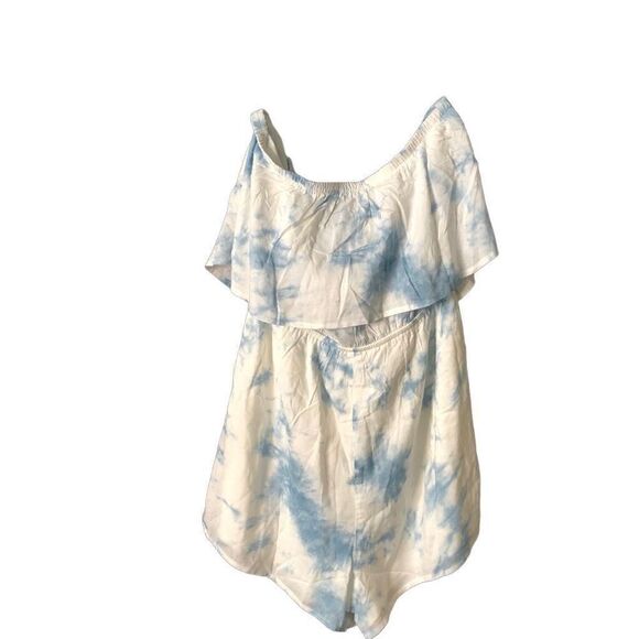 LE LIS Womens Light Blue Ruffled Elastic Waist Tie Dye Sleeveless Strapless Romp - Picture 2 of 5